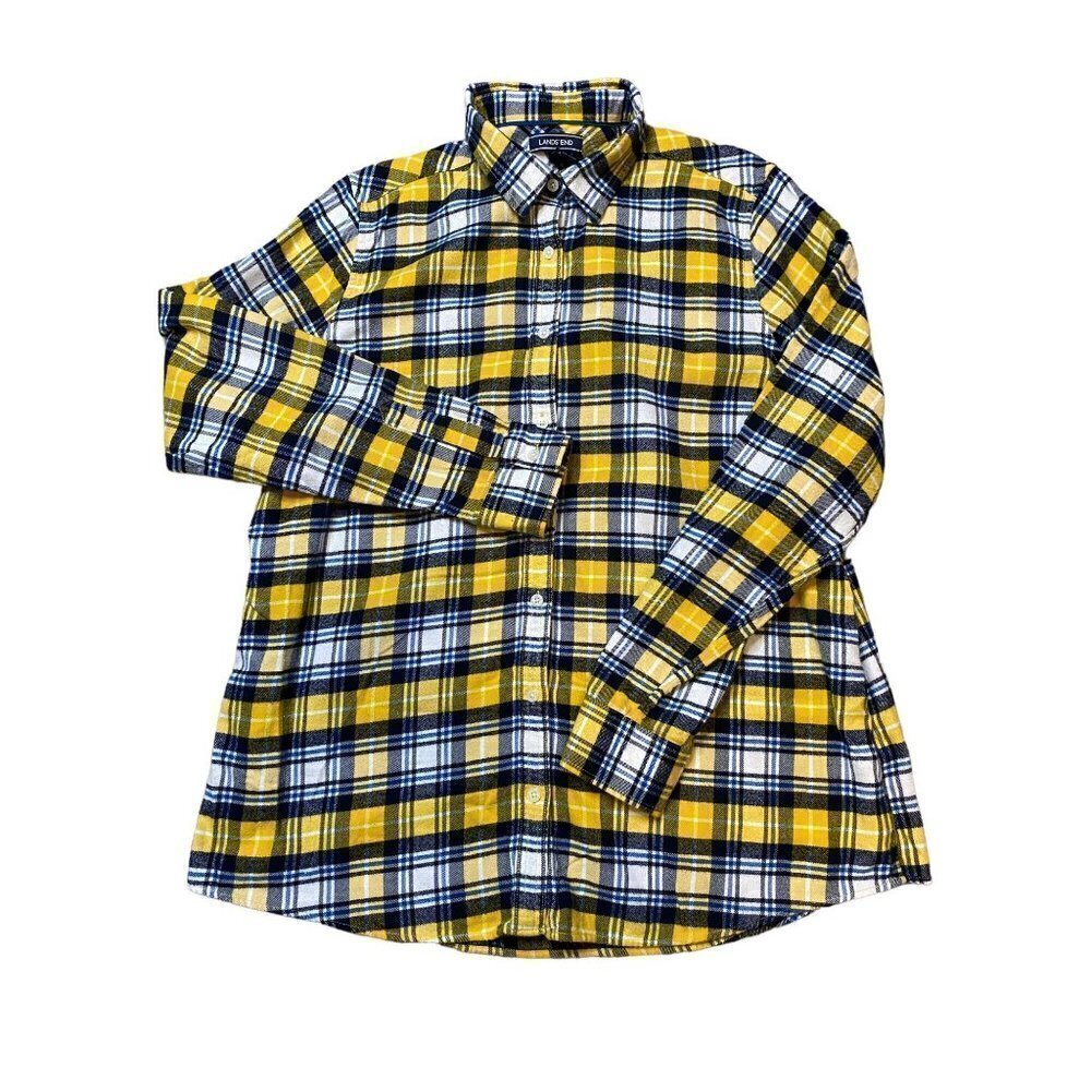 𝅺LANDS' End Yellow Plaid Flannel Button Down Shirt SIze 18 Tall